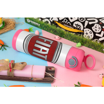 FIAT, Easter candle, Childrens hot water bottle, stainless steel, with safety straw, PINK (500ml)