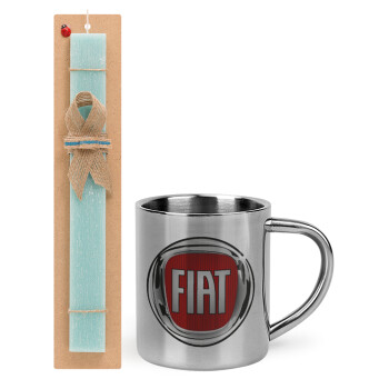 FIAT, Easter Set, metallic thermal cup (300ml) & aromatic flat Easter candle (30cm) (TURQUOISE)
