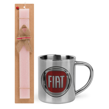 FIAT, Easter Set, metallic thermal cup (300ml) & aromatic flat Easter candle (30cm) (PINK)