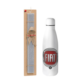 FIAT, Easter Set, metallic stainless thermos bottle (500ml) & scented flat Easter candle (30cm) (GRAY)