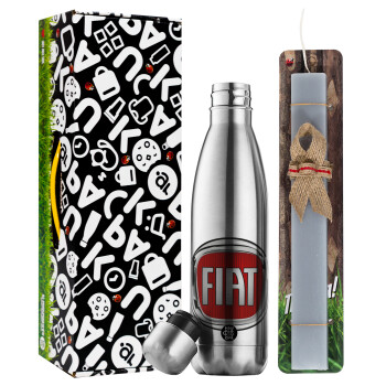 FIAT, Easter Set, metallic stainless thermos flask (500ml) & scented flat Easter candle (30cm) (GRAY)