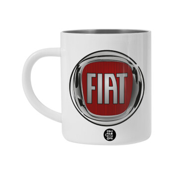 FIAT, Λευκή Ανοξείδωτη Μεταλλική Κούπα 450ml - Διπλού Τοιχώματος 
