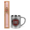 Easter Set, metallic thermal cup (300ml) & aromatic flat Easter candle (30cm) (PINK)