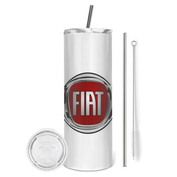 FIAT, Eco friendly ποτήρι θερμό (tumbler) από ανοξείδωτο ατσάλι 600ml, με μεταλλικό καλαμάκι & βούρτσα καθαρισμού