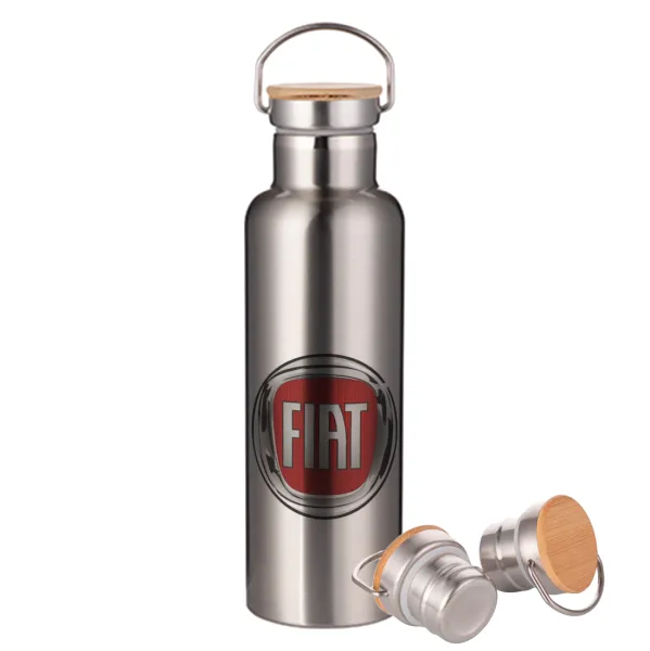 FIAT — Stainless steel Silver with wooden lid (bamboo), double wall, 750ml