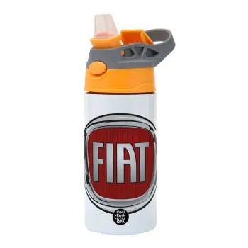 FIAT, Children's hot water bottle, stainless steel, with safety straw, Orange/Grey (360ml) BPA-FREE
