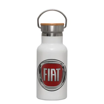 FIAT, Metallic thermos (Stainless steel) White with wooden lid (bamboo), double-walled, 350ml