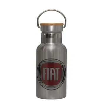 FIAT, Μεταλλικό παγούρι θερμός (Stainless steel) Ασημένιο με ξύλινο καπακι (bamboo), διπλού τοιχώματος, 350ml