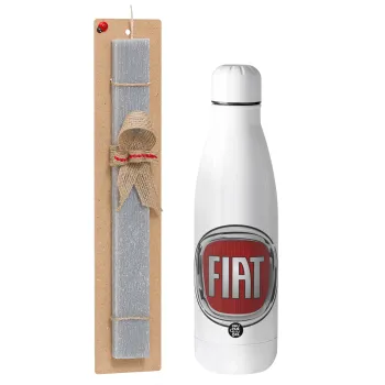 FIAT, Πασχαλινή Λαμπάδα με μεταλλικό παγούρι θερμός ανοξείδωτο (500ml) & κερί αρωματικό πλακέ (30cm) (ΓΚΡΙ)
