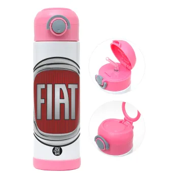 FIAT, Children's hot water bottle, stainless steel, with safety straw, PINK (500ml)
