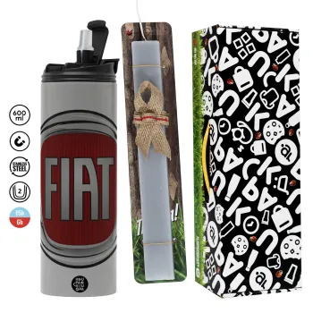 FIAT, Πασχαλινή Λαμπάδα με Travel Tumbler θερμό (600ml, BPA free) & κερί αρωματικό πλακέ (30cm) (ΓΚΡΙ)