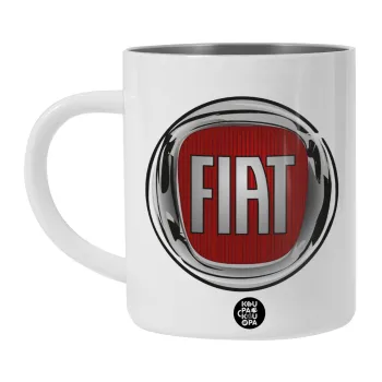 FIAT, Λευκή Ανοξείδωτη Μεταλλική Κούπα 450ml - Διπλού Τοιχώματος 