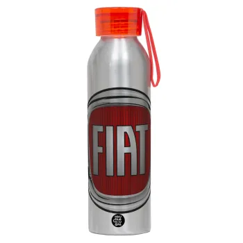 FIAT, Αλουμινένιο Αθλητικό Μπουκάλι 650ml – Ασημί με Κόκκινο Καπάκι και Λουράκι Σιλικόνης