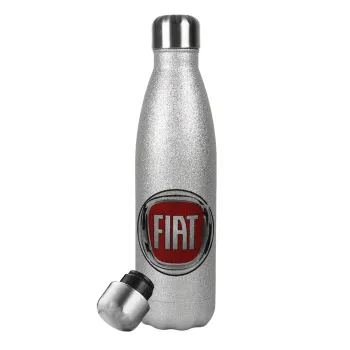 FIAT, Μεταλλικό παγούρι θερμός Glitter Aσημένιο (Stainless steel), διπλού τοιχώματος, 500ml