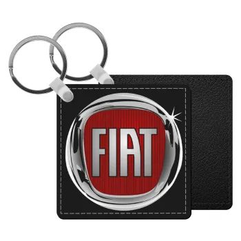 FIAT, Μπρελόκ Δερματίνη, τετράγωνο ΜΑΥΡΟ (5x5cm)