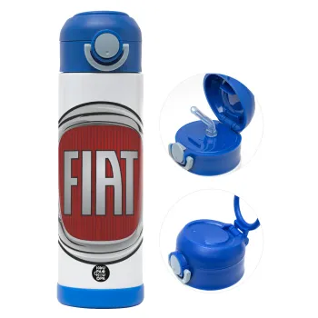 FIAT, Children's hot water bottle, stainless steel, with safety straw, BLUE (500ml)