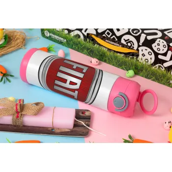 FIAT, Πασχαλινή Λαμπάδα με Παιδικό παγούρι θερμό, ανοξείδωτο, με καλαμάκι ασφαλείας, ΡΟΖ (500ml)