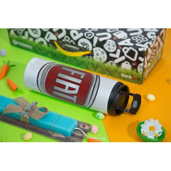 FIAT, Easter candle,Travel Tumbler 2 Lids, with metal straw & cleaning brush & aromatic flat candle (30cm) (BLUE)