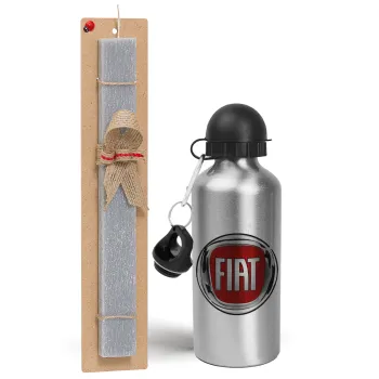 FIAT, Easter Set, metallic silver aluminum water bottle (500ml) & aromatic flat Easter candle (30cm) (GRAY)