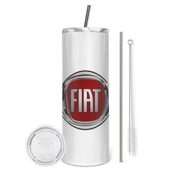 FIAT, Tumbler ποτήρι θερμό από ανοξείδωτο ατσάλι 600ml, με μεταλλικό καλαμάκι & βούρτσα καθαρισμού