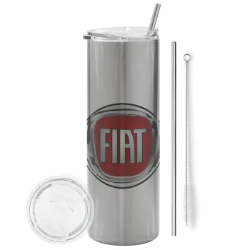 FIAT, Tumbler stainless steel Silver 600ml, with metal straw & cleaning brush
