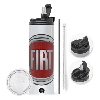 FIAT, Travel Tumbler 2 Lids, with metal straw & cleaning brush (Stainless steel 304 Food grade, BPA free, 600ml)