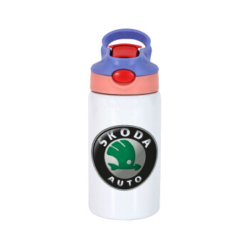 SKODA, Children's hot water bottle, stainless steel, with safety straw, pink/purple (350ml)