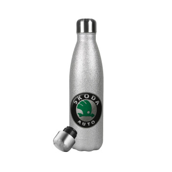 SKODA, Metallic Glitter Silver Thermos Flask (Stainless steel), double-walled, 500ml