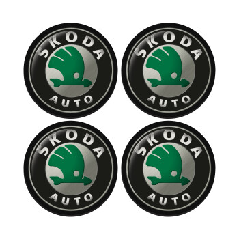 SKODA, SET of 4 round wooden coasters (9cm)