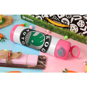 SKODA, Easter candle, Childrens hot water bottle, stainless steel, with safety straw, PINK (500ml)