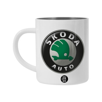 SKODA, Λευκή Ανοξείδωτη Μεταλλική Κούπα 450ml - Διπλού Τοιχώματος 