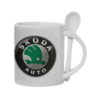 SKODA, Ceramic coffee mug with Spoon, 330ml (1pcs)