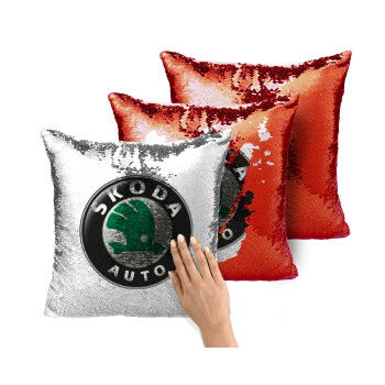 SKODA, Μαξιλάρι καναπέ Μαγικό Κόκκινο με πούλιες 40x40cm περιέχεται το γέμισμα