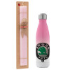 Easter Set, Metallic pink/white (Stainless steel) thermos, double-walled, 500ml & aromatic flat Easter candle (30cm) (PINK)