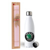 Easter Set, metallic stainless steel water bottle (750ml) & scented flat Easter candle (30cm) (PINK)