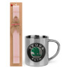 Easter Set, metallic thermal cup (300ml) & aromatic flat Easter candle (30cm) (PINK)