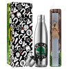 Easter Set, metallic stainless thermos flask (500ml) & scented flat Easter candle (30cm) (GRAY)