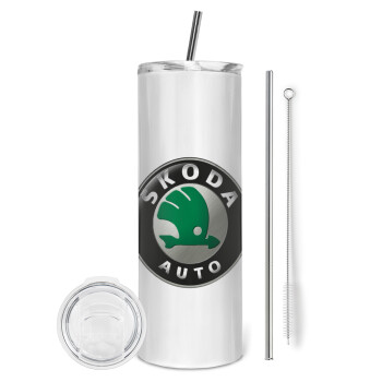 SKODA, Eco friendly stainless steel tumbler 600ml, with metal straw & cleaning brush