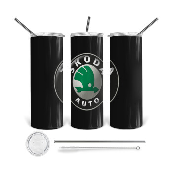 SKODA, 360 Eco friendly stainless steel tumbler 600ml, with metal straw & cleaning brush