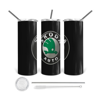 SKODA, Tumbler stainless steel 600ml, with metal straw & cleaning brush