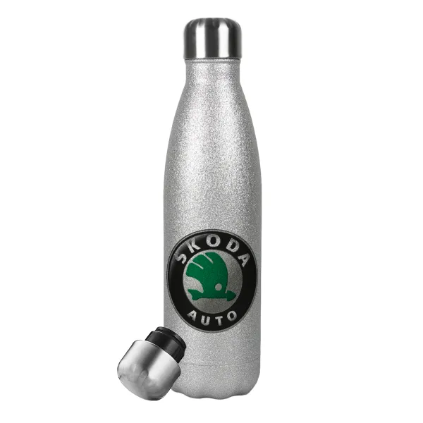 SKODA — Metallic Glitter Silver Thermos Flask (Stainless steel), double-walled, 500ml