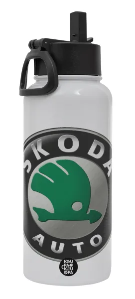 SKODA — Metal mug thermo White with Straw and Spout Lid (Stainless steel), double wall, 950ml