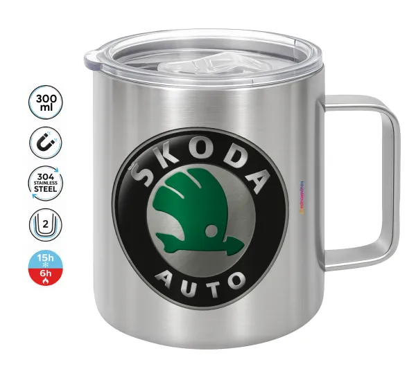 SKODA — Double-walled stainless steel mug 300ml with temperature-retaining lid