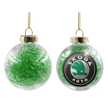 SKODA, Transparent Christmas tree ball ornament with green filling 8cm