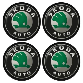 SKODA, SET of 4 round wooden coasters (9cm)