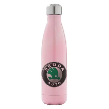 SKODA, Μεταλλικό παγούρι θερμός Ροζ Ιριδίζον (Stainless steel), διπλού τοιχώματος, 500ml