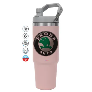 SKODA, Pink color, 890ml (30oz) stainless Steel Tumbler with Handle