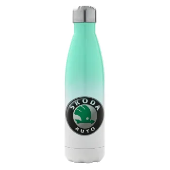 SKODA, Metal mug thermos Green/White (Stainless steel), double wall, 500ml