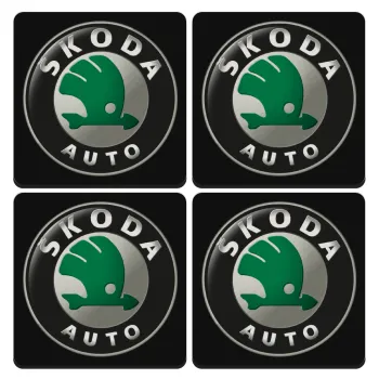 SKODA, ΣΕΤ 4 Σουβέρ ξύλινα τετράγωνα (9cm)