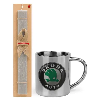 SKODA, Easter Set, metallic thermal cup (300ml) & Easter aromatic flat candle (30cm) (GRAY)
